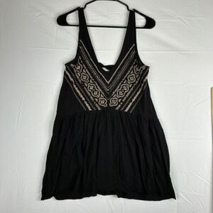 Urban Outfitters Ecote Black Embroidered Boho Tank Top S